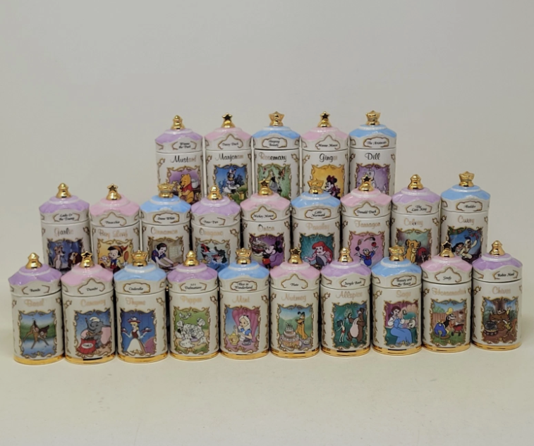 Vintage 1995 Lenox Disney Porcelain Spice Jar Collection 24 Jar Set No Rack